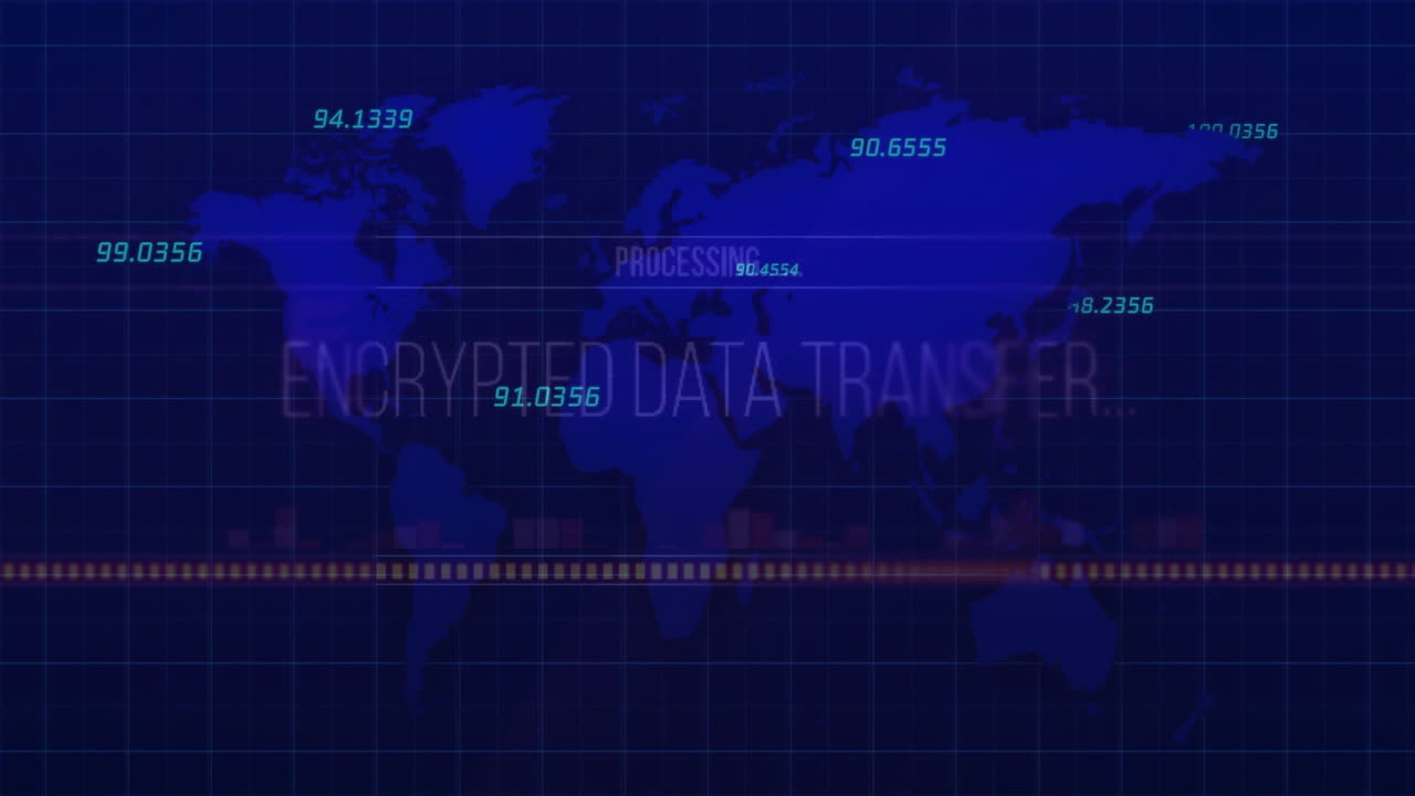mapa del mundo con puntos de datos y procesamiento