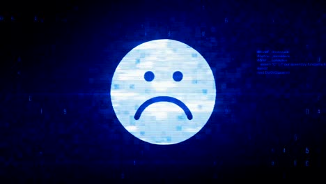 unhappy face symbol digital pixel noise error animation.