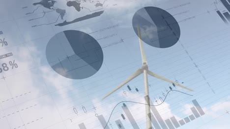 animation of statistics processing over wind turbine