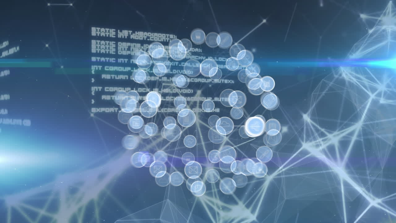 디지털 아이콘과 데이터 처리로 연결된 네트워크의 지구의 애니메이션