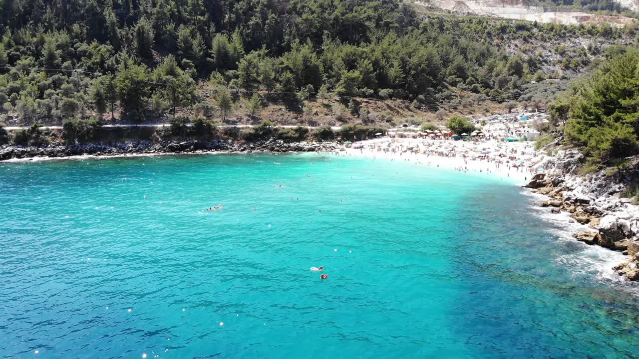 Beautiful drone aerial Beach from Thassos Grece, Marble Beach