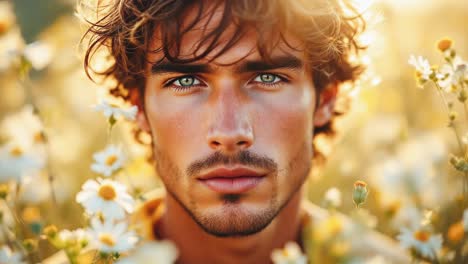 handsome man in a flower field