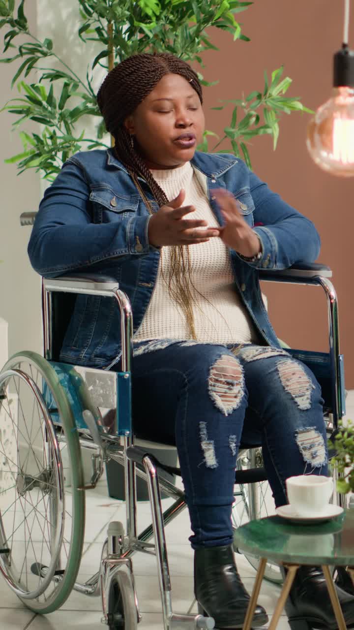 Vertical video African american wheelchair user
