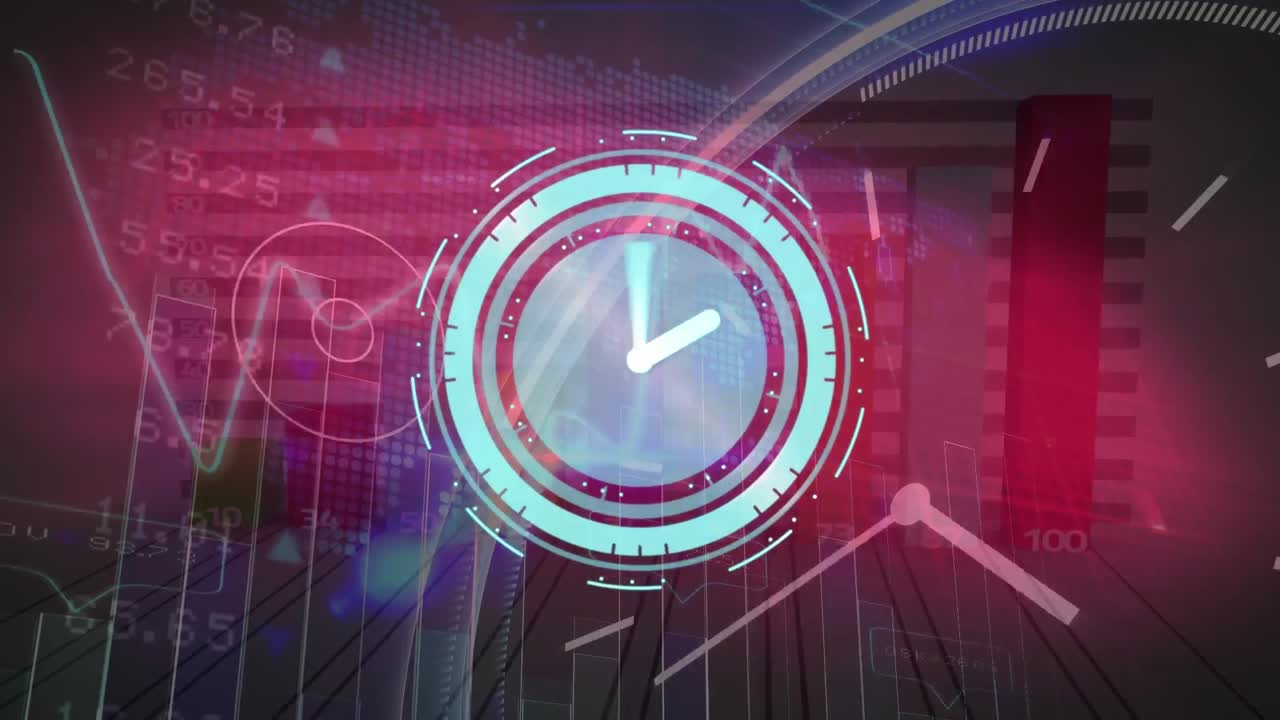 animación del procesamiento de datos financieros durante el reloj