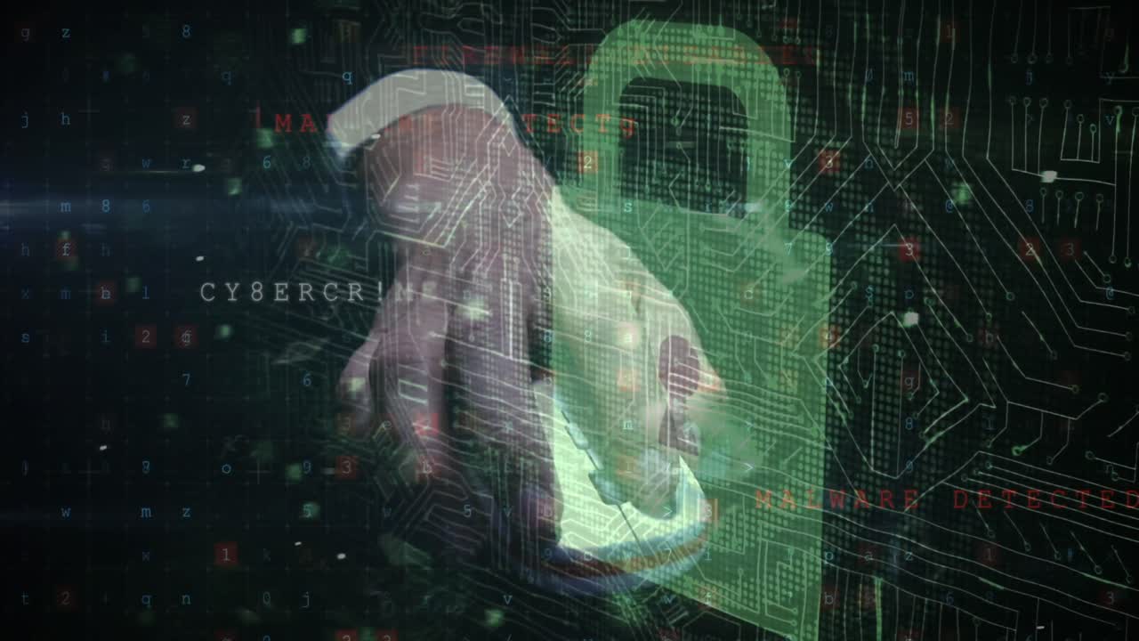 animación del candado cibernético y los números sobre la mano usando el ratón