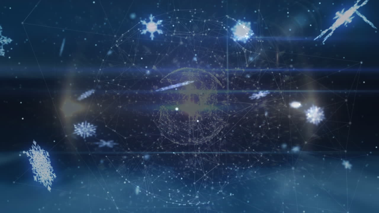 연결의 지구 위에 떨어지는 눈의 애니메이션