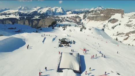 An-aerial-shot-of-the-snow-park-at-Avoriaz-in-the-Alps