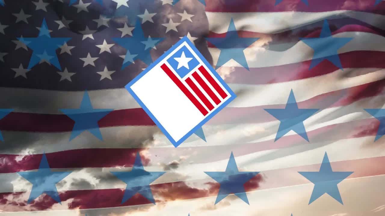 미국 국기를 흔드는 미국 국기 위의 애니메이션