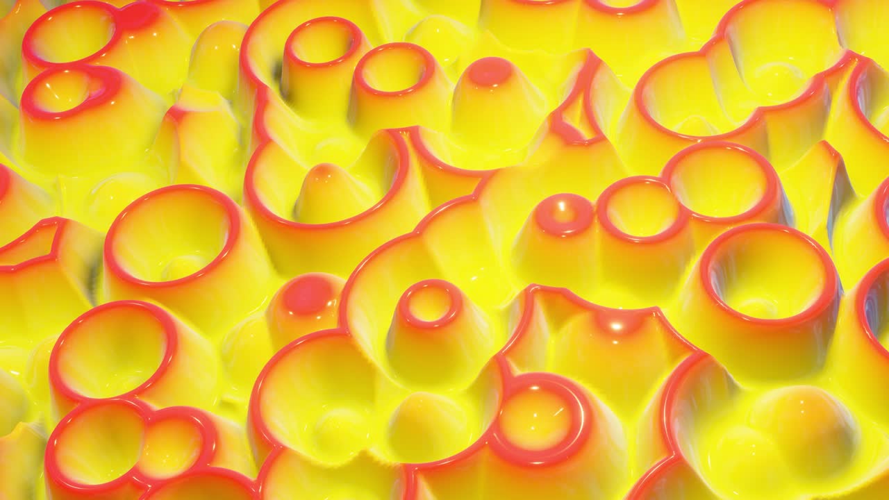 4k에서 루프 된 축제 액체 bg, 밝은 반이는 표면에 추상적인 파동 패턴, 액체 그라디언트 빨간색 노란색, 부드러운 애니메이션에서 페인트 액체에 파동, 점성 3d 액체에 반이는.