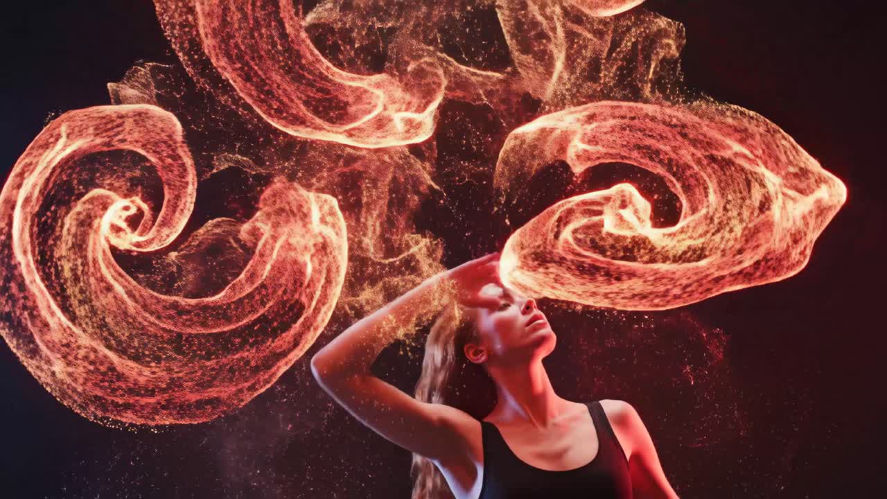 Artistic Woman Dancing with Abstract Particles