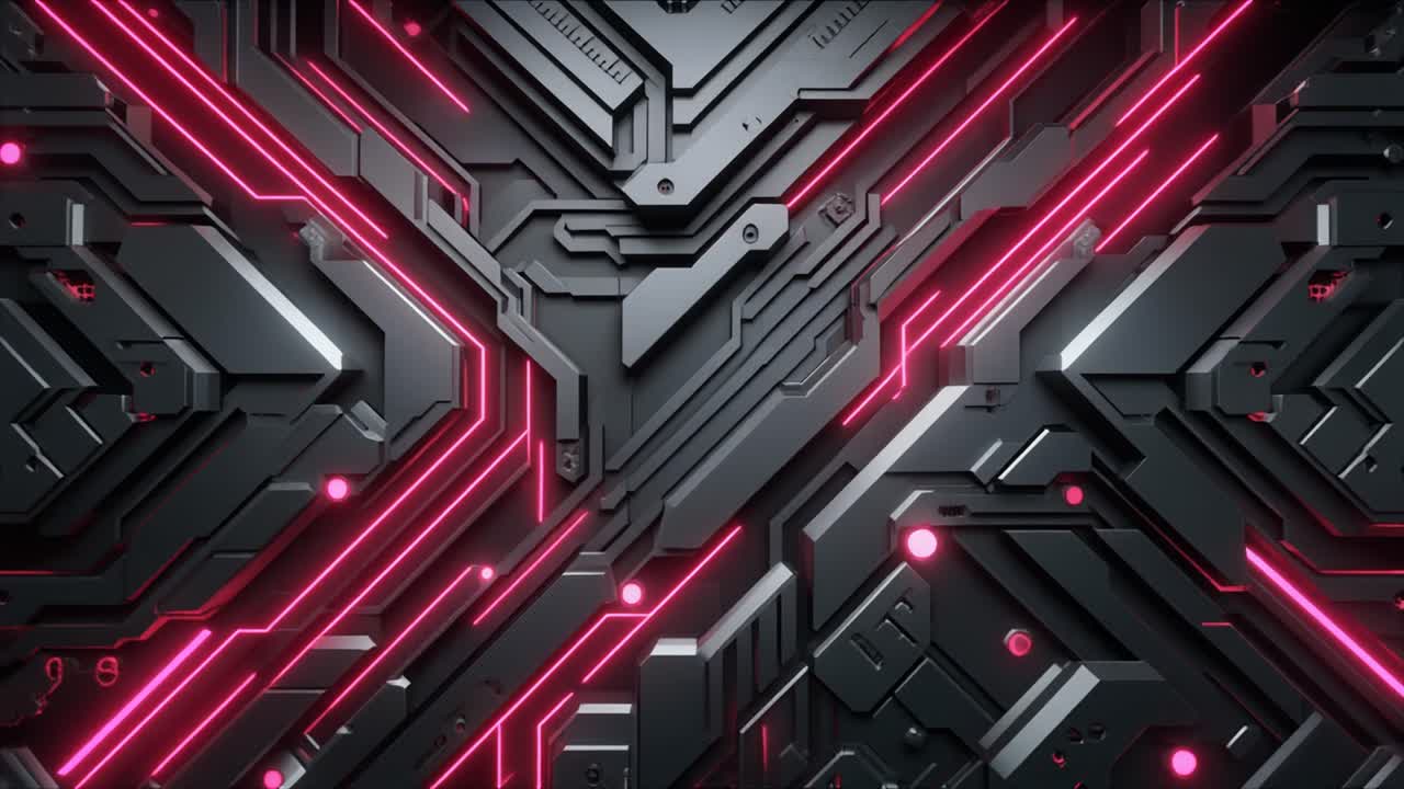 Futuristisk digitalt printkort med glødende lyserøde neonlinjer