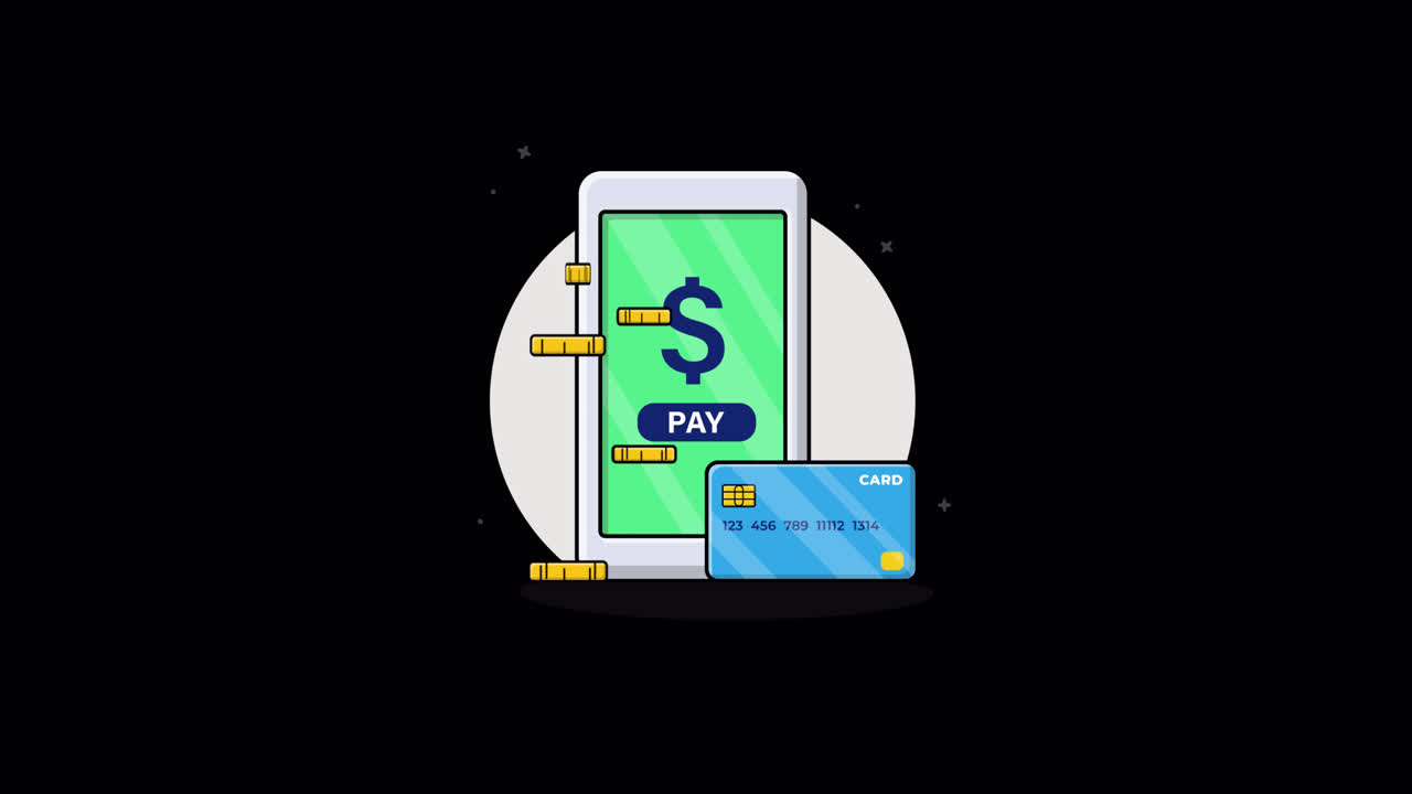 Animated Online Payment with Smartphone, Credit Card, and Coins