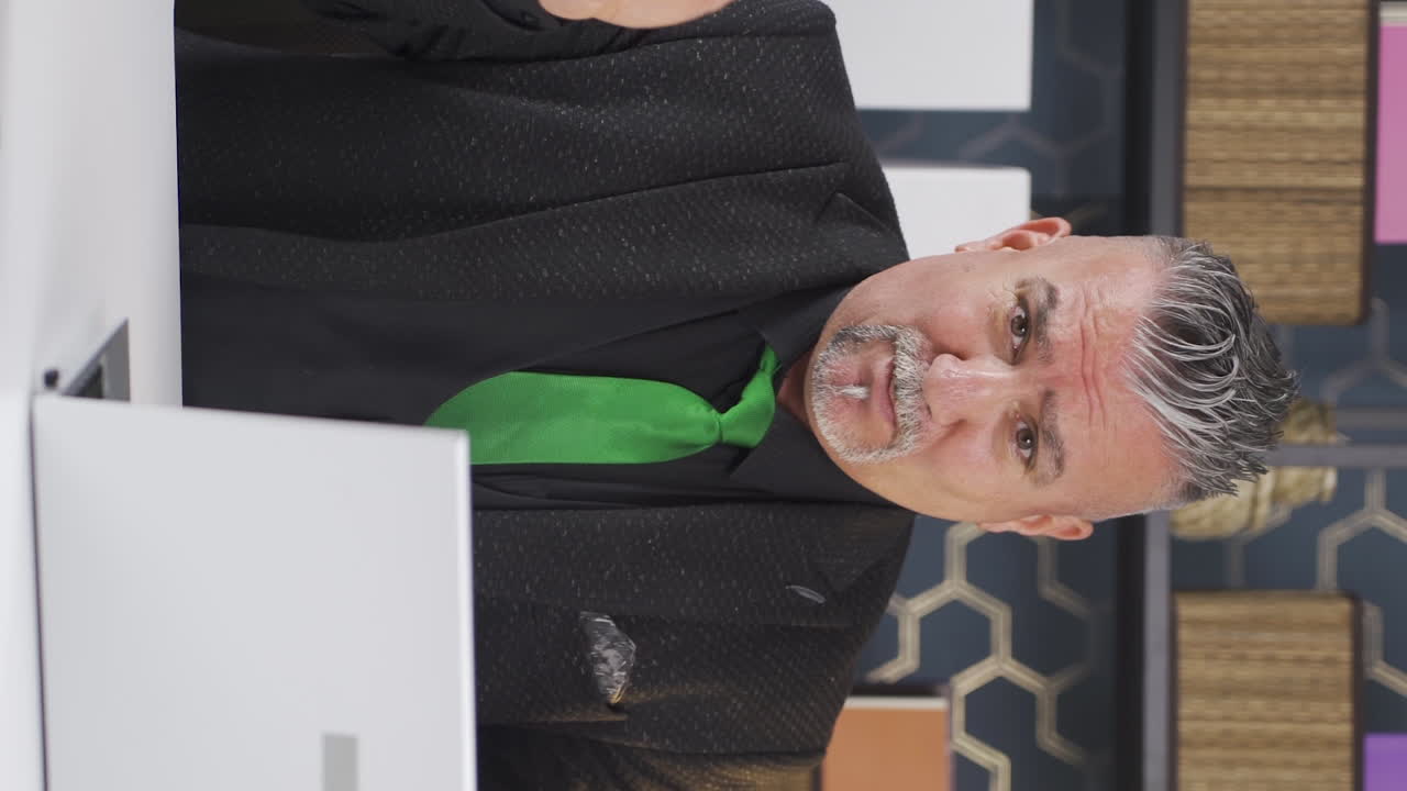 신경 ⁇ 약을 겪고 있는 사업가의 수직 영상입니다.