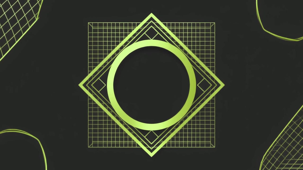 Abstract Geometric Animation with Green Neon Lines on Dark Background