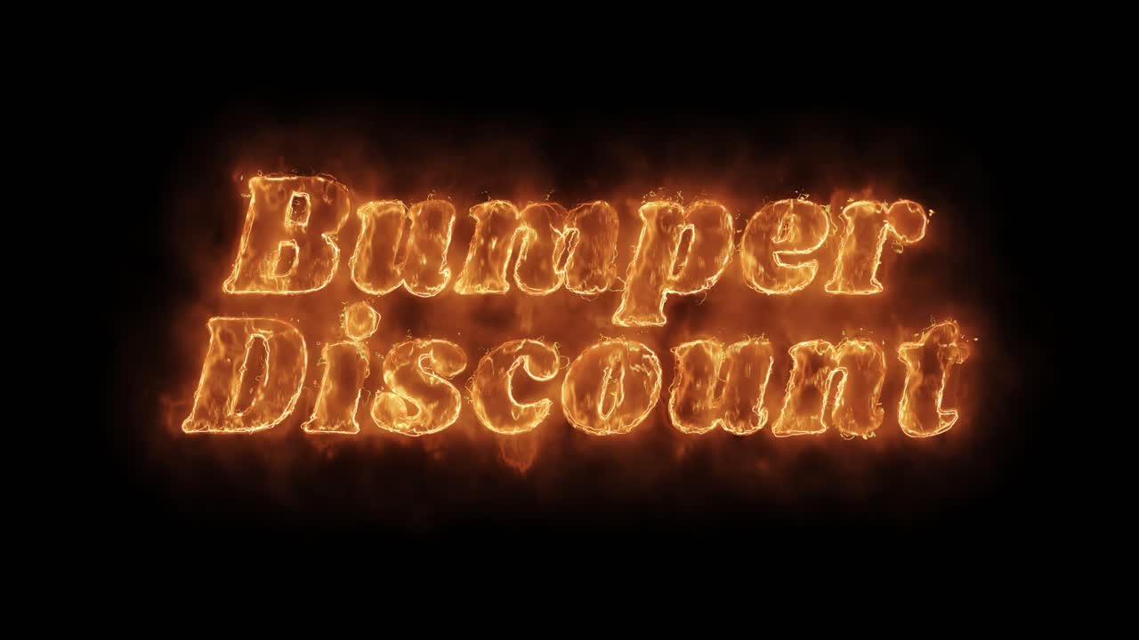 Bumper discount word hot animated burning realistic fire flame and smoke seamlessly loop animation
