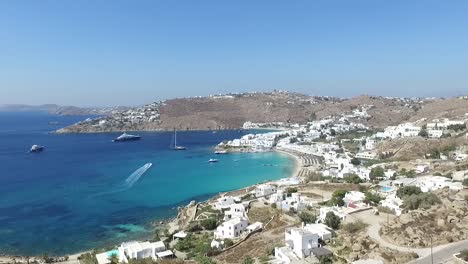 drone flight of mykonos island, greece