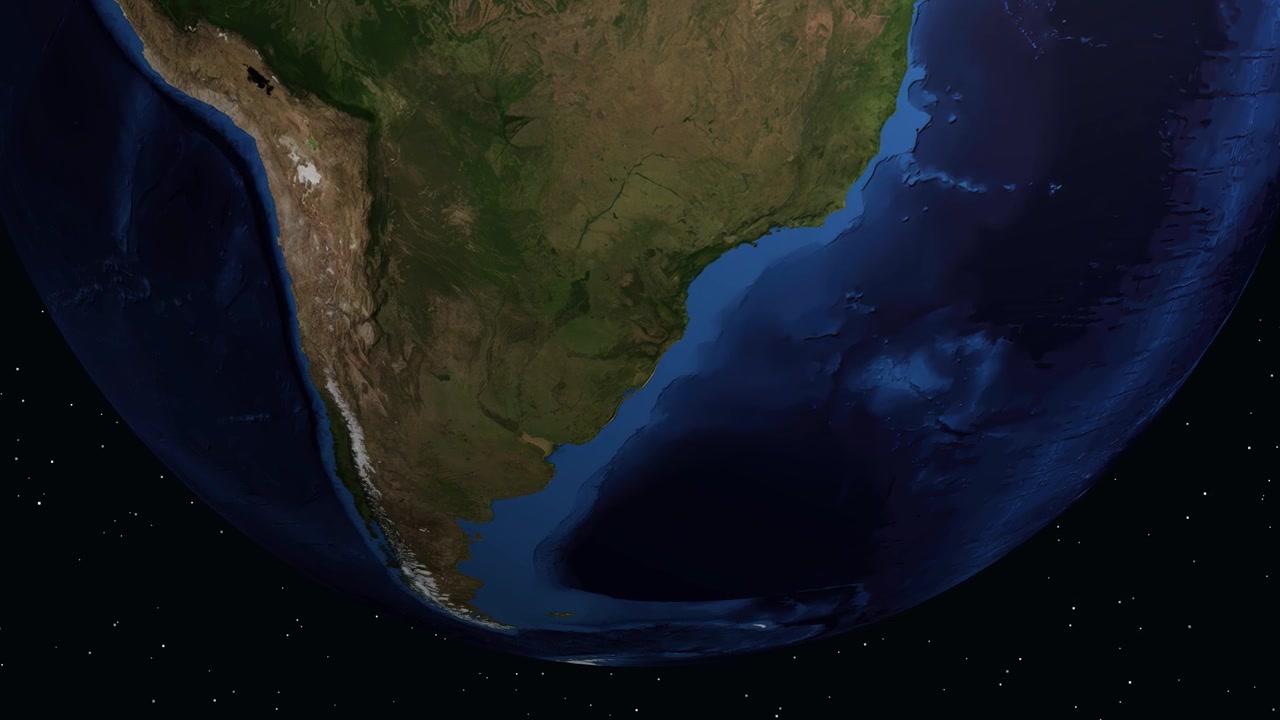A digital globe rotates and zooms into South America, highlighting Novo Hamburgo, Brazil population