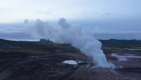 aerial drone shot of active geothermal steam vent of gunnuhver volcano in reykjanes peninsula,iceland