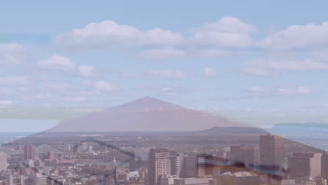 animation of businessman handshake over cityscape