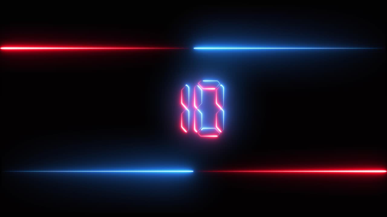 Neon Red and Blue Digital Countdown from Ten to Zero
