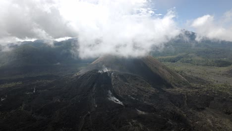 drone shot: paricutin volcano on a cloudy day