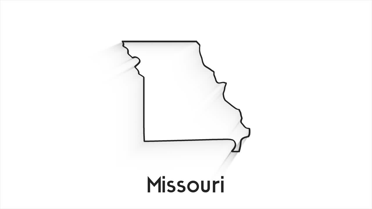 estado de missouri de los estados unidos de américa. marcador de ubicación de línea animada en el mapa. fácil de usar con el modo de transparencia de pantalla en su video.