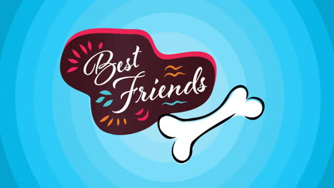 animation of bone and text, best friends, on blue concentric circle background