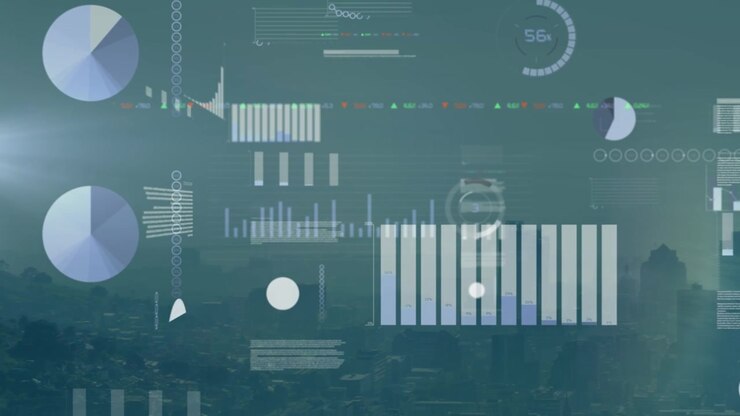 Digital Financial Data Charts Overlaid on City Skyline