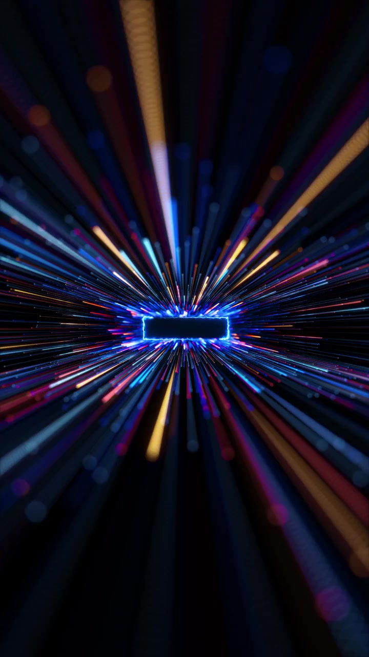 Sfondo del titolo con esplosione di luce colorata, con strisce multicolori, rettangolo centrale luminoso e veloce