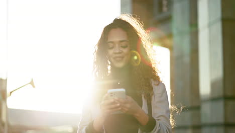 city, walking and woman with a cellphone