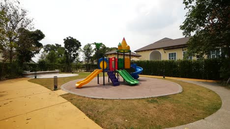 peaceful outdoor children playground on sunny day