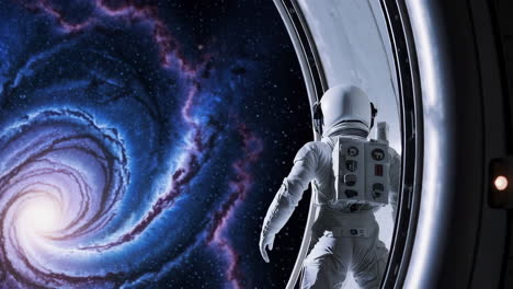 astronaut in space observing a galaxy