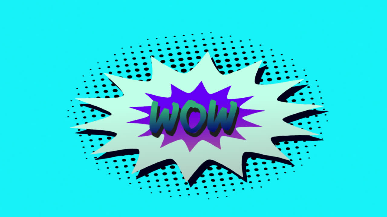 wow escrito en una explosión de dibujos animados con círculos concéntricos coloridos en el fondo