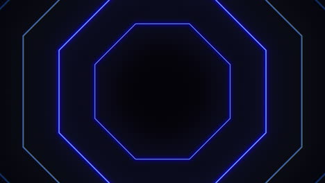 los hexágonos dinámicos de neón negro y azul crean un patrón futurista