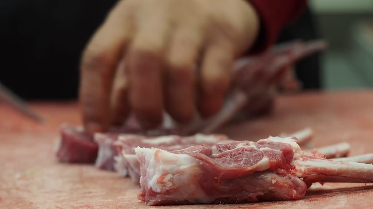Lamb chops being prepared