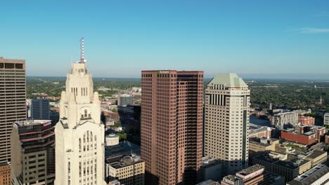 aerial cityscape of ohio statehouse, leveque tower and huntington government buildings - columbus, ohio