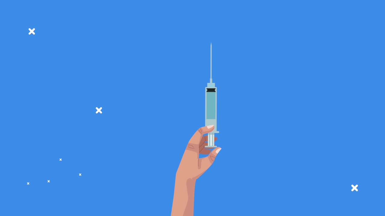 주사 주사기 애니메이션과 함께 손