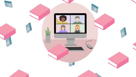 animation of school items icons moving on white background