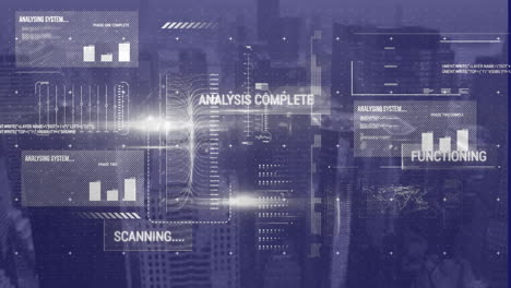 animation of data processing and light trails over cityscape