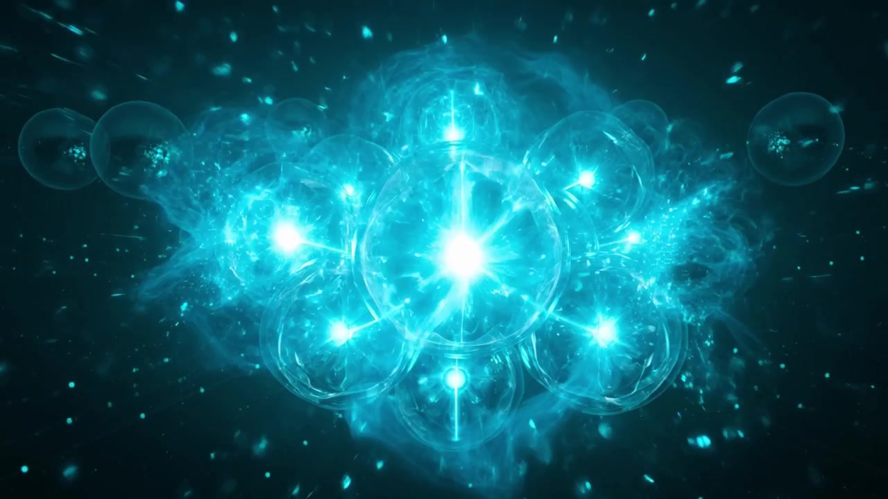 Animazione astratta dinamica di sfere luminose interconnesse