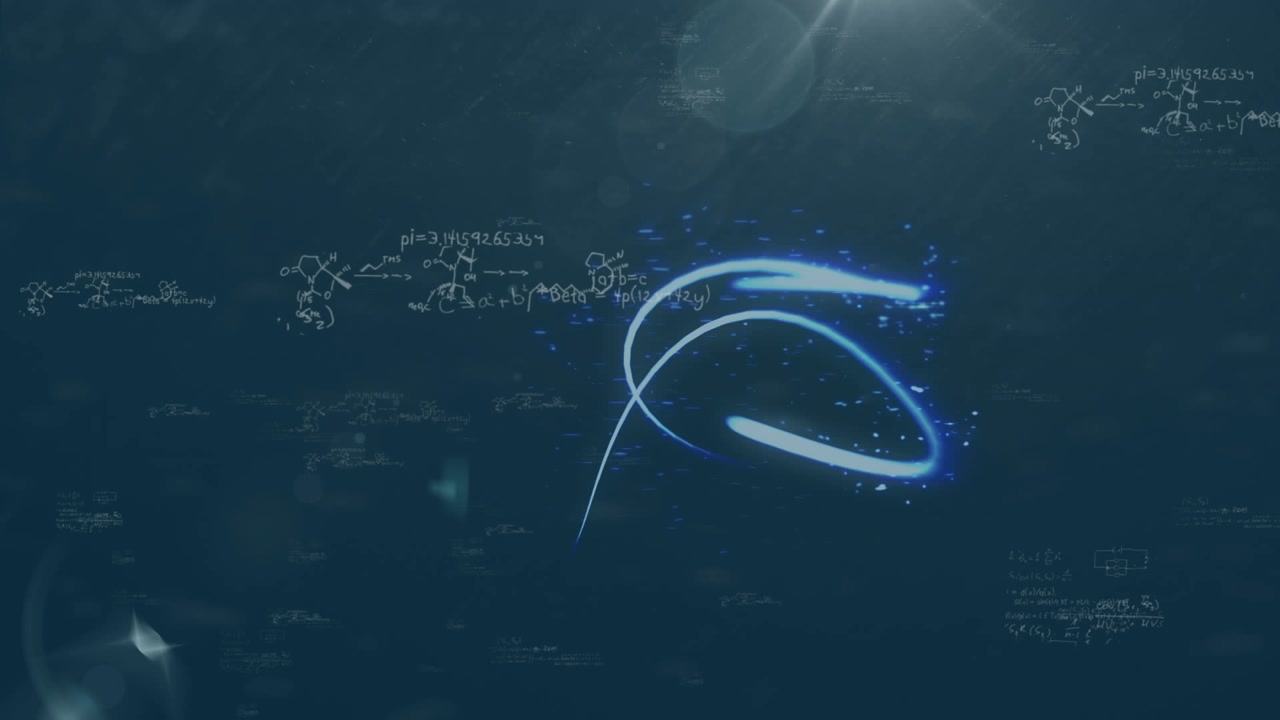 Animazione digitale di una formula semplificata che rappresenta concetti di rete globale.