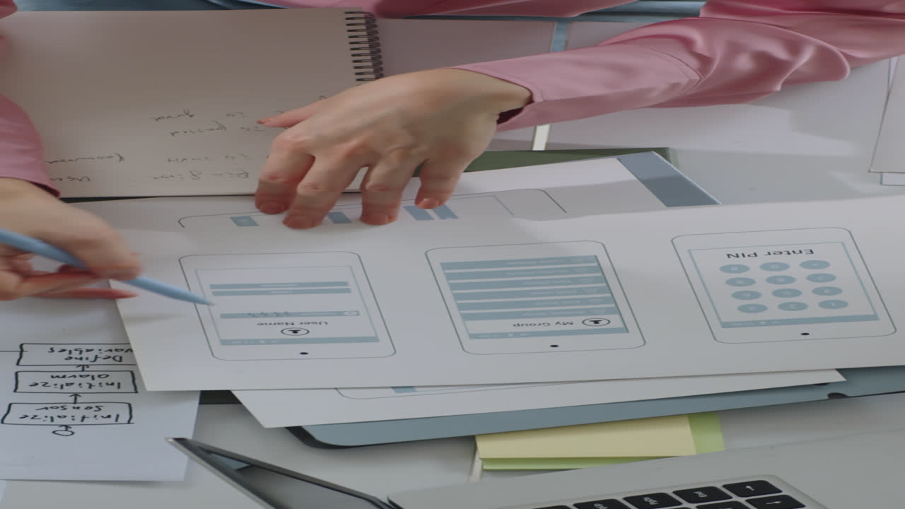 Unrecognizable Employees Working at Office Table Top View
