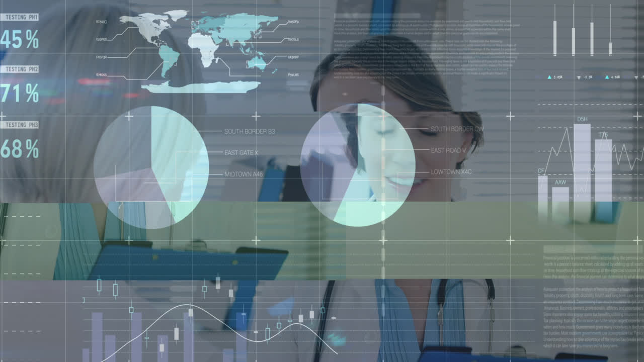 animación de las estadísticas y el procesamiento de datos sobre la doctora caucásica