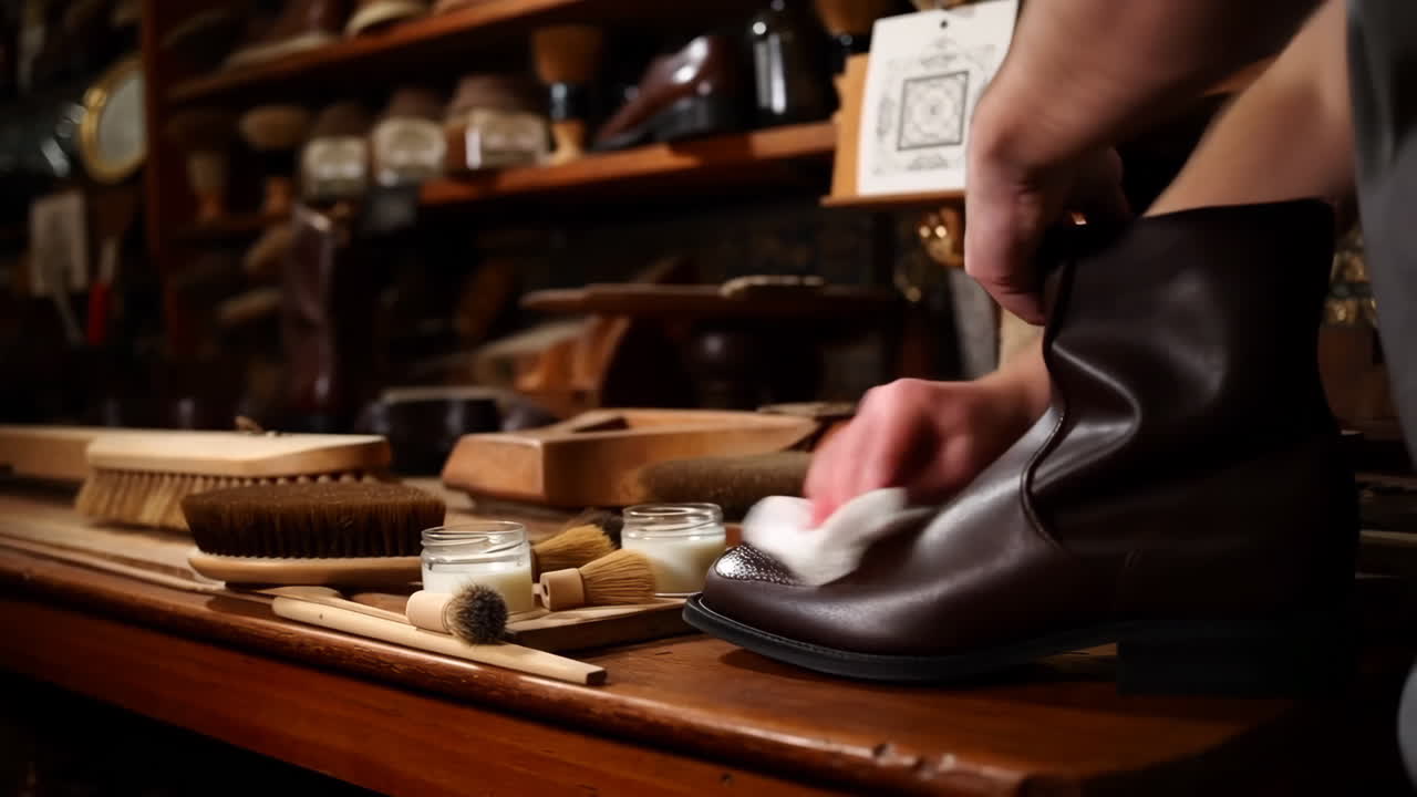Boot Polishing at a Craftsman's Workbench