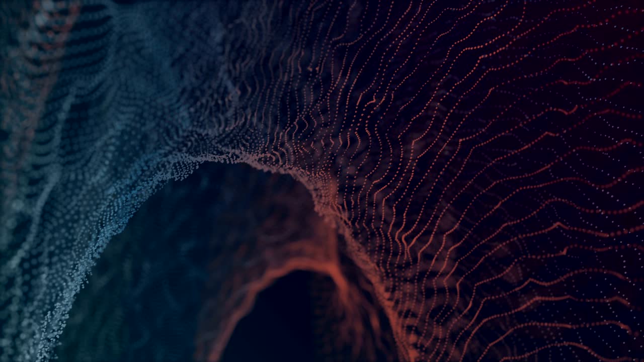 brillante abstracto elegante danza de partículas de movimiento de fondo bucle naranja azul