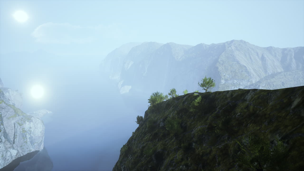 울창 한 초록색 나무 들 이 산 기?? 을 장식 하는 웅장 한 산 풍경