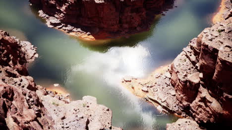 aerial view of a river flowing through a canyon