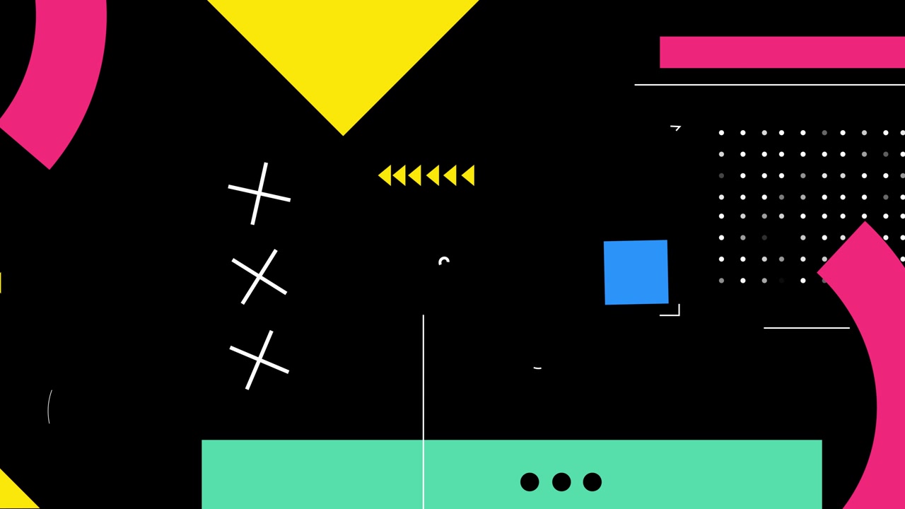Animated Memphis Style Geometric Shapes on Black Background