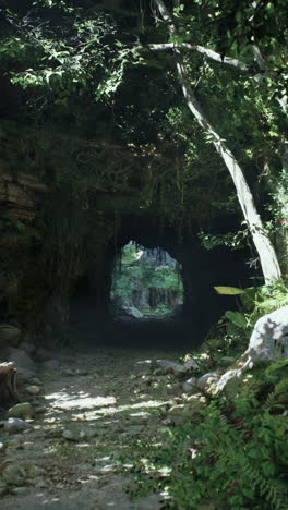 dark tunnel in lush forest