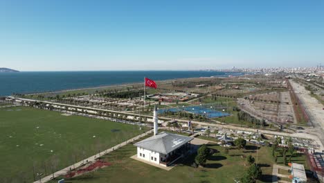 turkish flag waving on the coast